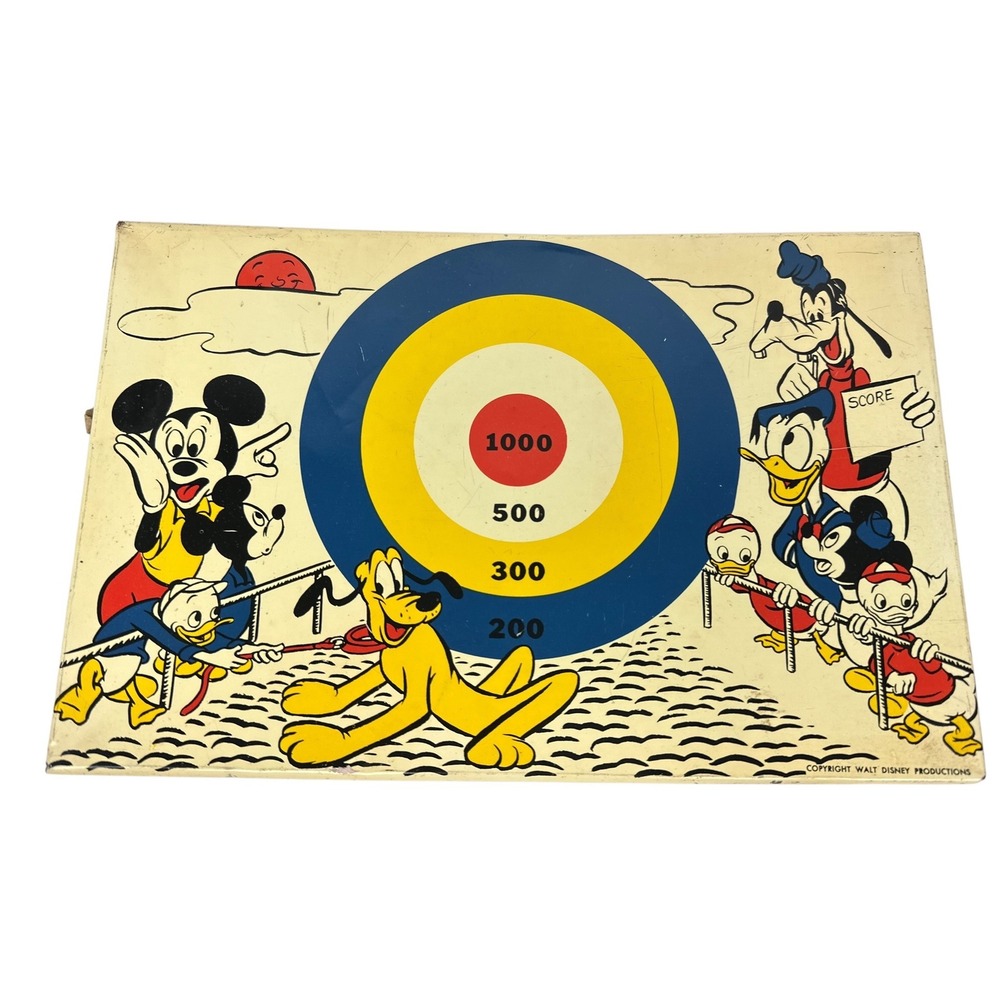 Vintage Walt Disney Productions Tin Litho Target Game Mickey Donald Pluto 11.5in